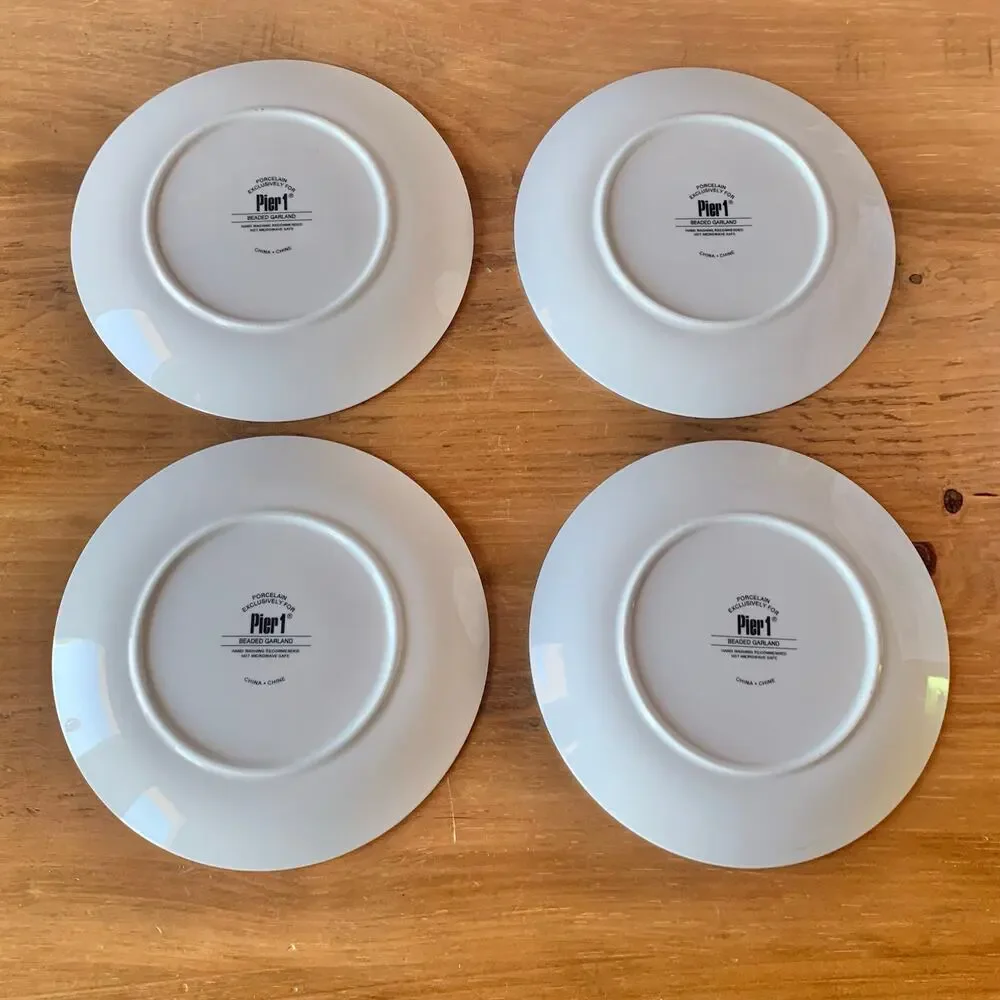 Pier 1 Beaded Garland Plates Salad Dessert Set of 4 Blue Silver 7 5/8